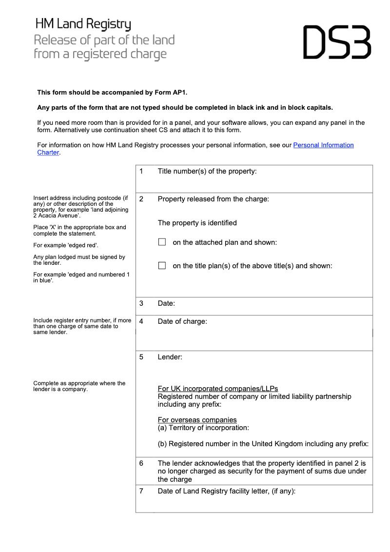 DS3 Release of part of the land from a registered charge preview