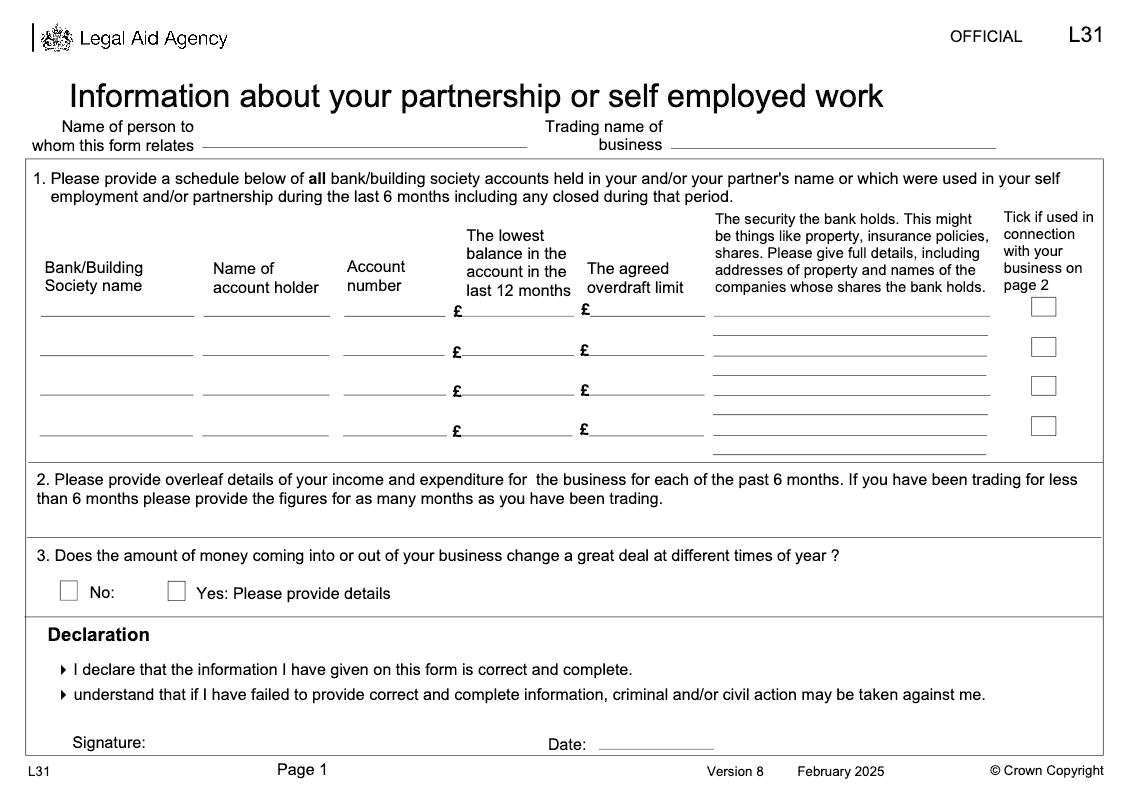 L31 Information about your partnership or self employed work preview