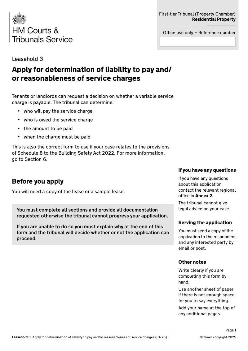 Leasehold 3 Application for a determination of liability to pay and reasonableness of service charges Section 27A of the Landlord and Tenant Act 1985 First tier Tribunal Property Chamber Residential Property preview