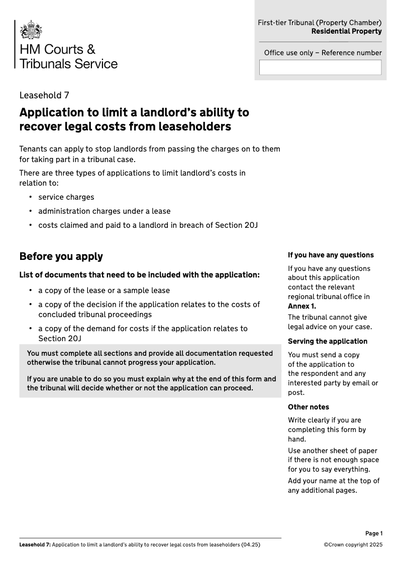 Leasehold 7 Application for an order under section 20C of the Landlord and Tenant Act 1985 First tier Tribunal Property Chamber Residential Property preview