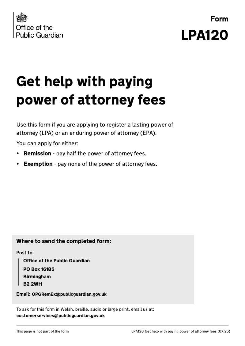 LPA 120 EPA and LPA Fees with effect from 1 April 2017 preview