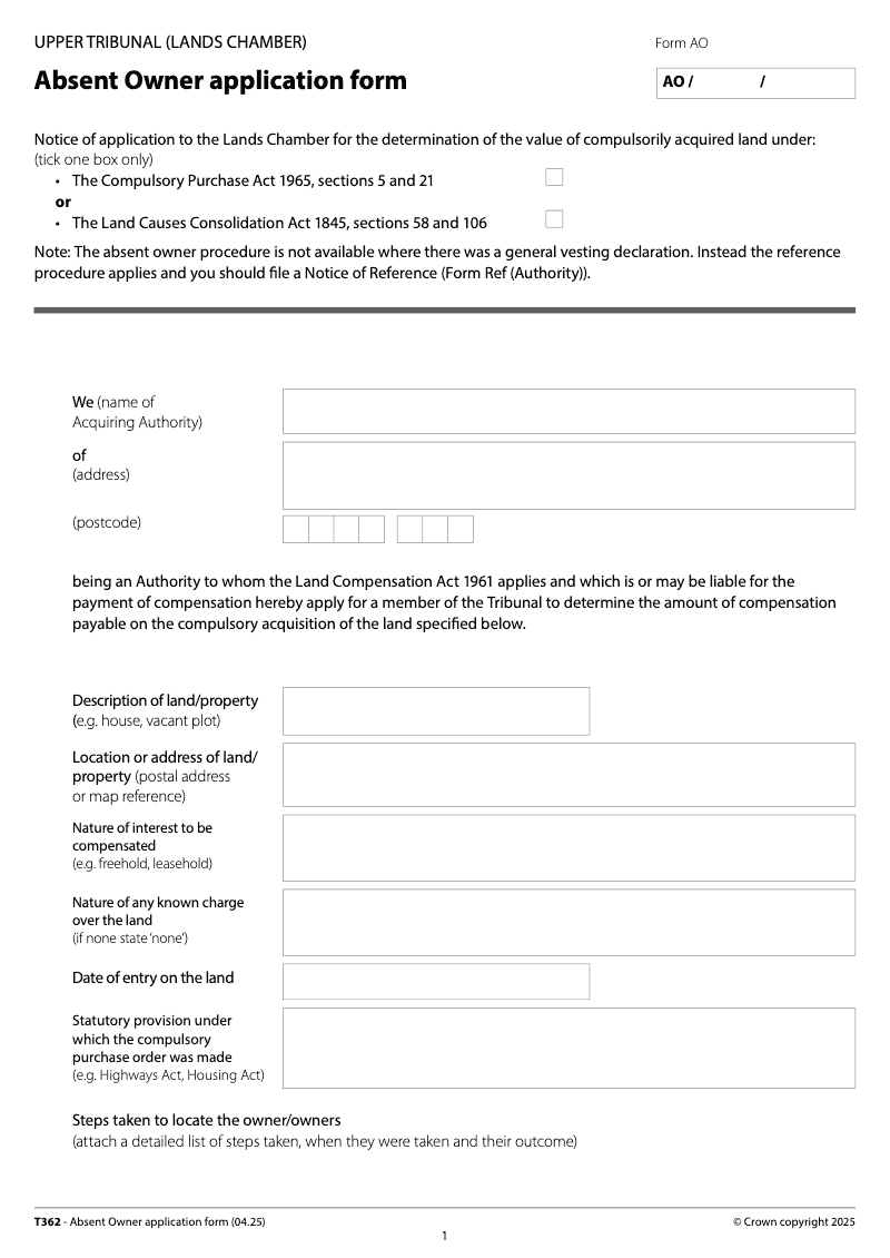 T362 Absent Owner application form preview