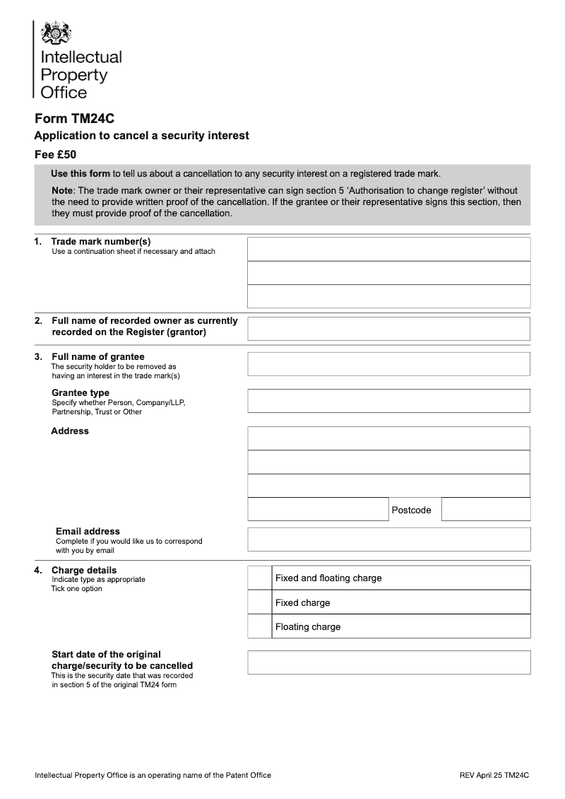 TM24C Application to cancel a security interest preview